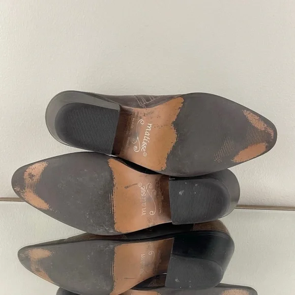 MATISSE Vintage Brown Leather Western Pointed Toe Slip On Heel Mule Ankle Boots - Picture 10 of 13